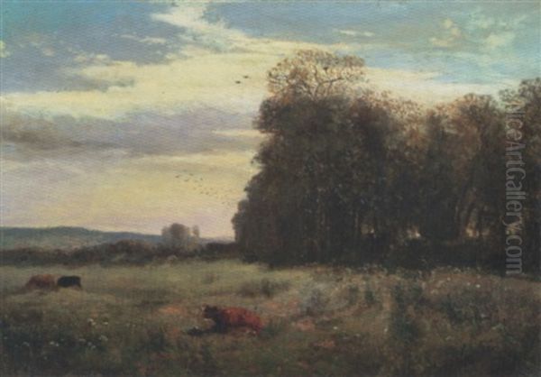 Prairie Aux Environs De Paris Oil Painting by Leon Villevielle