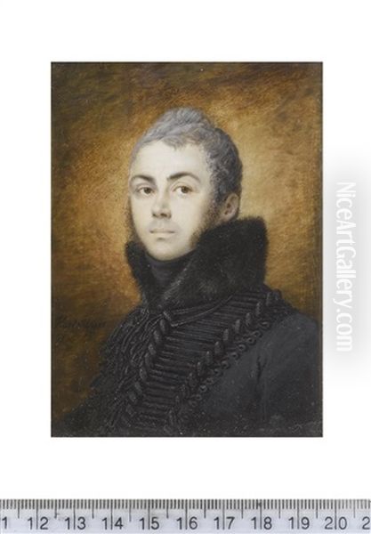 The Duc D'enghien (1772-1804), Wearing Black Coat Dressed With Lace, Fur Standing Collar And Black Stock Oil Painting by Jean Francois Marie Villiers-Huet