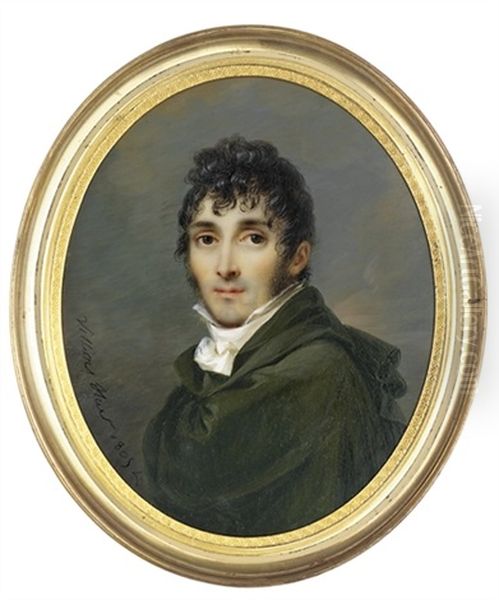 A Young Gentleman, In Green Cloak Oil Painting by Jean Francois Marie Villiers-Huet