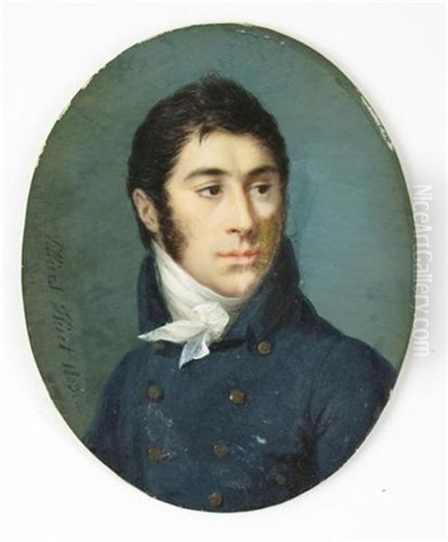 Portrait Of A Gentleman In A Blue Coat Oil Painting by Jean Francois Marie Villiers-Huet