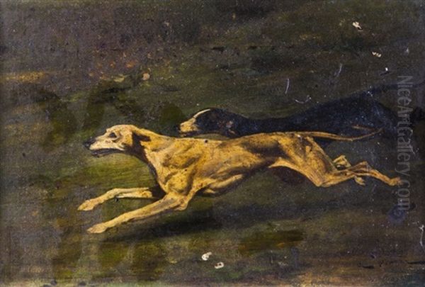 Course De Chiens Oil Painting by Auguste Vimar