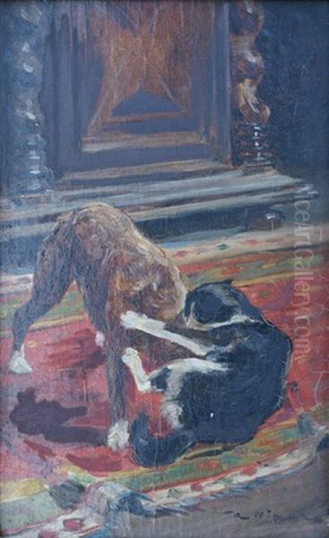 Entre Chiens Et Chats Oil Painting by Auguste Vimar