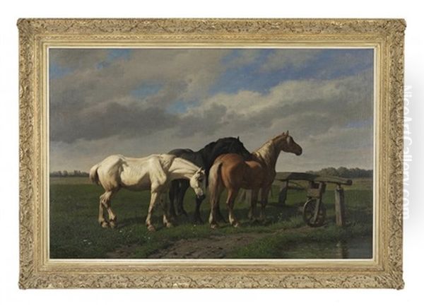 Horses In A Field Oil Painting by Paul Van Der Vin