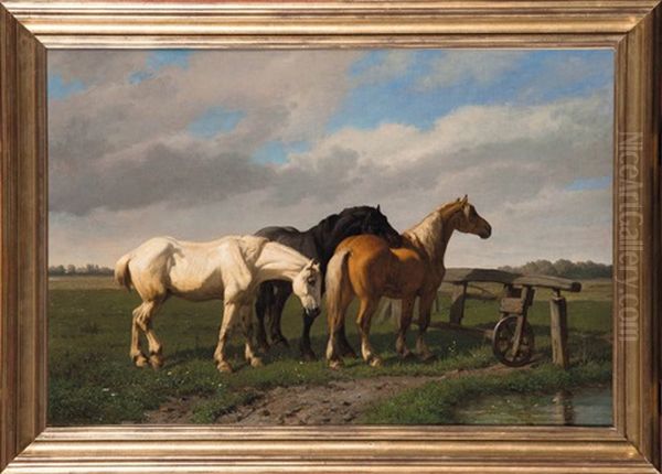 Chevaux A La Barriere Oil Painting by Paul Van Der Vin