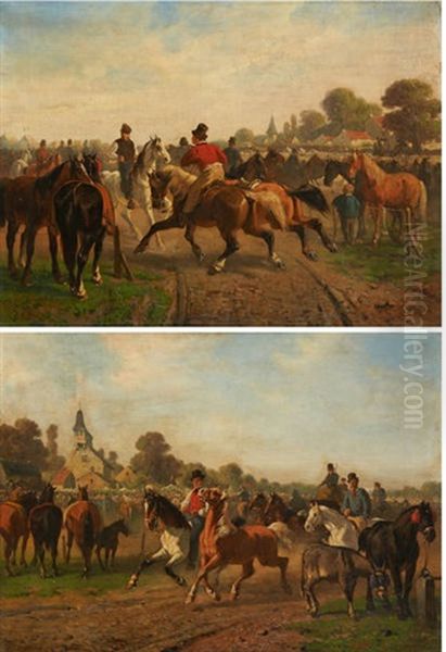 Le Marche Aux Chevaux (2 Works) Oil Painting by Paul Van Der Vin