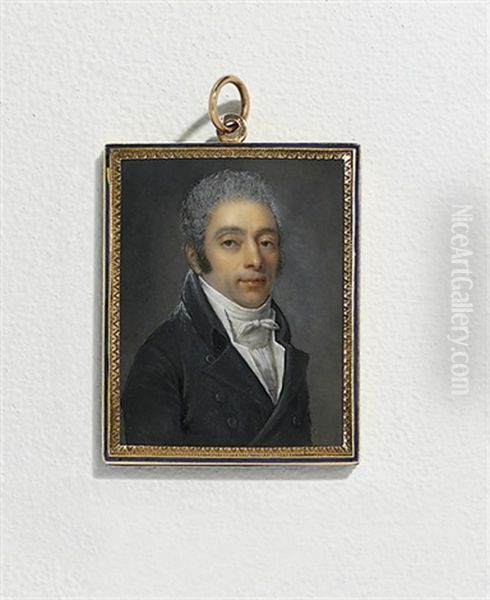 A Young Gentleman, White Waistcoat, Shirt And Knotted Cravat, Short Powdered Hair Oil Painting by Antoine Paul Vincent