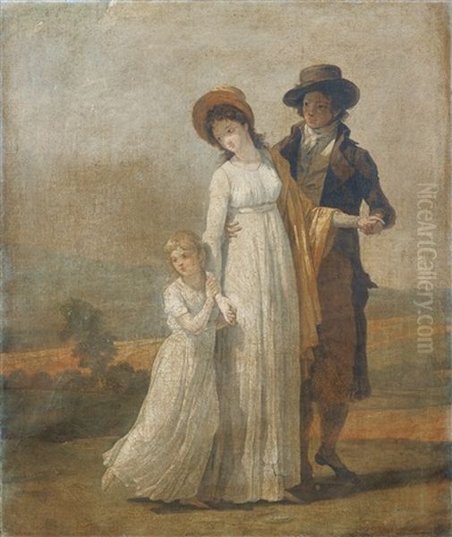 Un Jeune Couple Et Une Fillette, Etude Pour La Lecon D'agriculture Oil Painting by Francois Andre Vincent