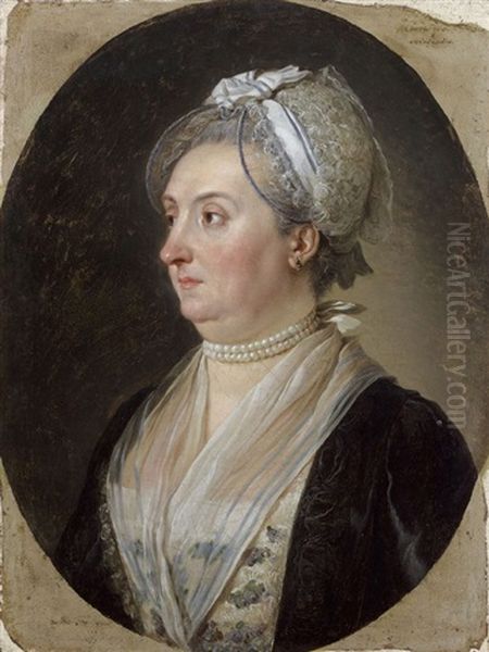 Portrait De Femme Au Bonnet De Dentelle Dans Un Ovale Peint by Francois Andre Vincent