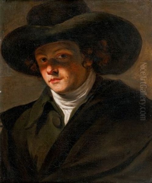 Portrait D'homme Portant Un Chapeau Aux Larges Bords Oil Painting by Francois Andre Vincent