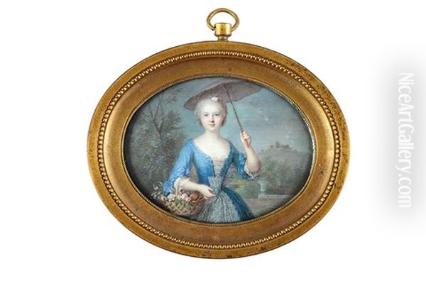 Jeune Femme A L'ombrelle (after Jean-marc Nattier) Oil Painting by Francois Elie Vincent