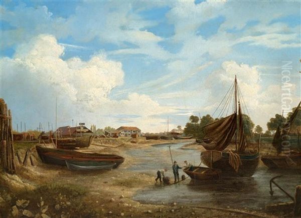 Fishing Scene In Norfolk Oil Painting by George Vincent