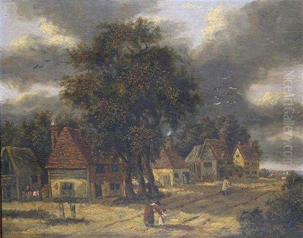 Figures In A Rural Hamlet Oil Painting by George Vincent