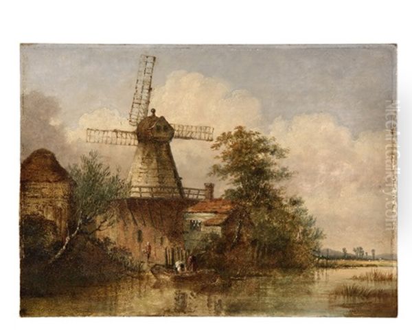 Riverside Windmill Oil Painting by George Vincent