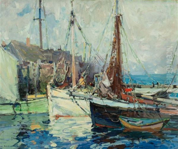 A Fish Buyers Wharf Oil Painting by Harry Aiken Vincent