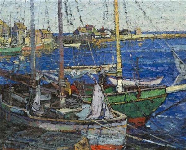 Harbor Scene Oil Painting by Harry Aiken Vincent