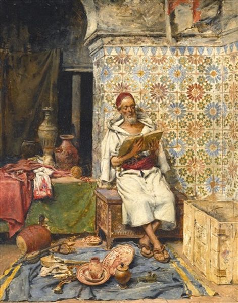 A Merchant And His Wares Oil Painting by March Marco Vincente