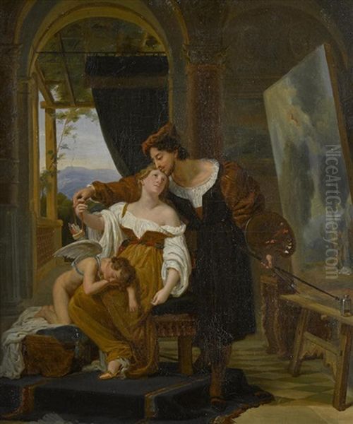 A Painter And His Muse Oil Painting by Auguste Jean Baptiste Vinchon