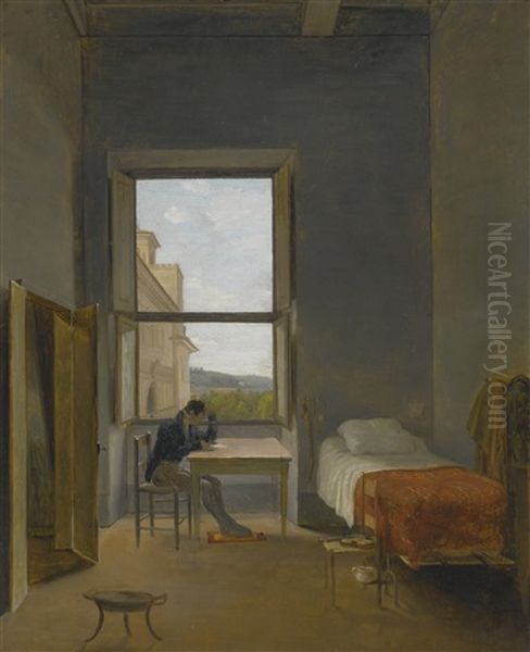 The Artist In His Room In The Villa Medici, Rome Oil Painting by Auguste Jean Baptiste Vinchon