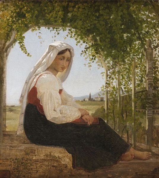 Jeune Italienne Sous Une Treille Oil Painting by Auguste Jean Baptiste Vinchon