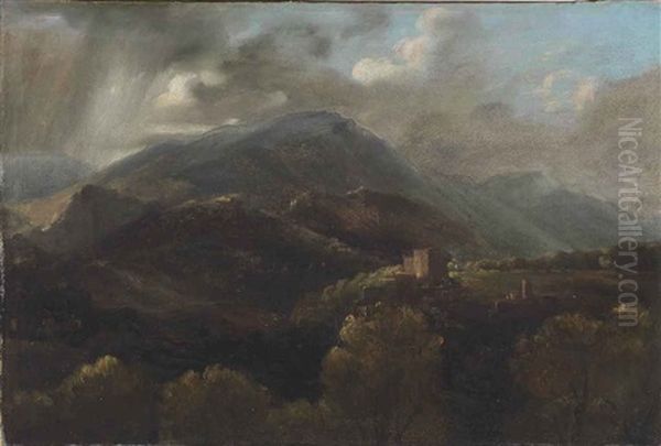 View Of The Mountains Near Tivoli Oil Painting by Auguste Jean Baptiste Vinchon