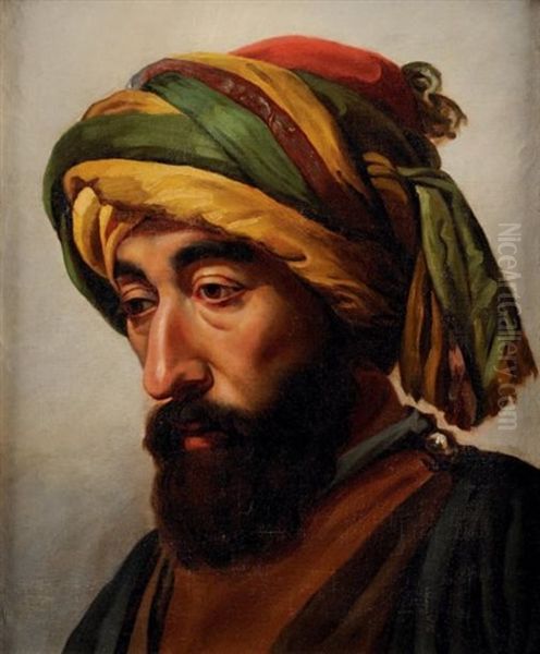 Portrait D'homme Au Turban Oil Painting by Auguste Jean Baptiste Vinchon