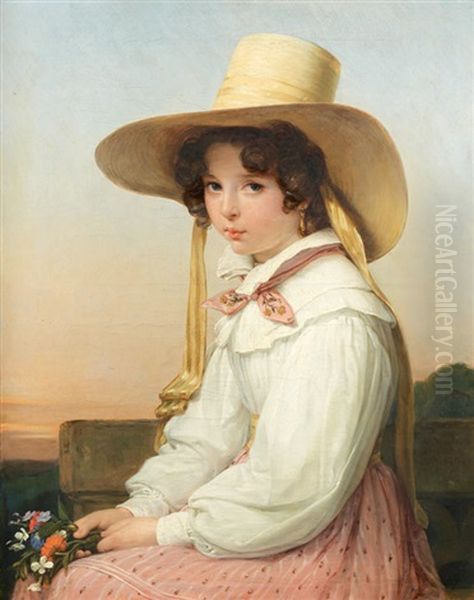 Portrait De Nency Destouches Jeune Fille Oil Painting by Auguste Jean Baptiste Vinchon