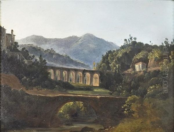 Le Pont A Cava Dei Tirreni Oil Painting by Auguste Jean Baptiste Vinchon