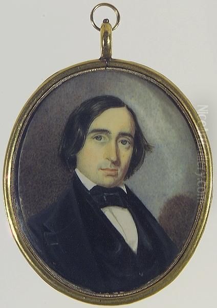 A Gentleman, Wearing Black Coat, Matching Waistcoat, White Chemise And Tied Black Cravat. Oil Painting by Hugh Bridport