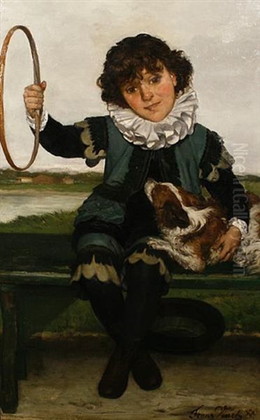 Portrait Of A Boy With A Cavalier King Charles Spaniel And Hoop Oil Painting by Franz Kaspar Huibrecht Vinck