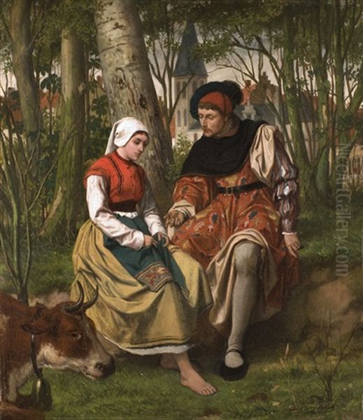 Edelmann Und Magd Im Gesprach Unter Baumen Oil Painting by Franz Kaspar Huibrecht Vinck