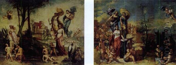 Scene Mythologique (+ 2 Others; Set Of 3) Oil Painting by Franz Kaspar Huibrecht Vinck