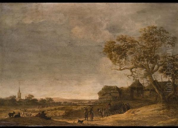 Hollandische Landschaft Mit Einem Pferdegespann Vor Einem Dorf Oil Painting by Jan Harmensz Vinck