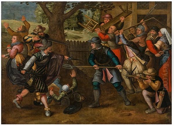 Boerenvreughd: Fight Of The Peasants Against The Spaniards Oil Painting by David Vinckboons