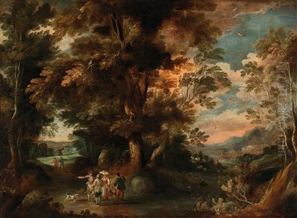 A Wooded Landscape With Travellers Oil Painting by David Vinckboons