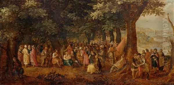 Forest Landscape With The Adoration Of The Magi, John The Baptist Preaching, And The Baptism Of Christ Oil Painting by David Vinckboons