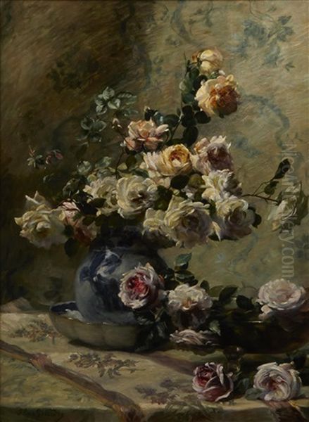 A Floral Still Life Oil Painting by Flore Vindevogel-Geleedts