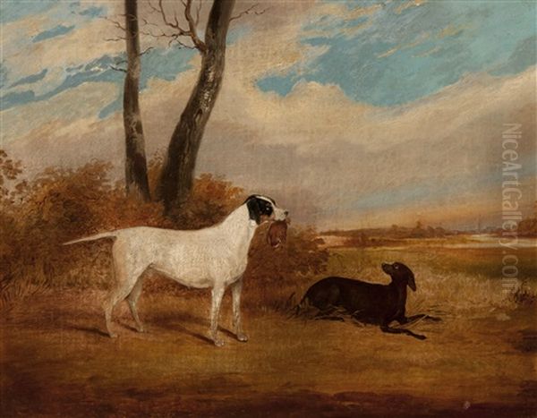 Gun Dogs In A Landscape (pair) Oil Painting by John Vine