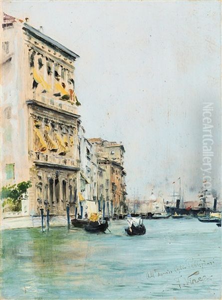 Venezia. Canal Grande Con Gondole Oil Painting by Francesco Vinea