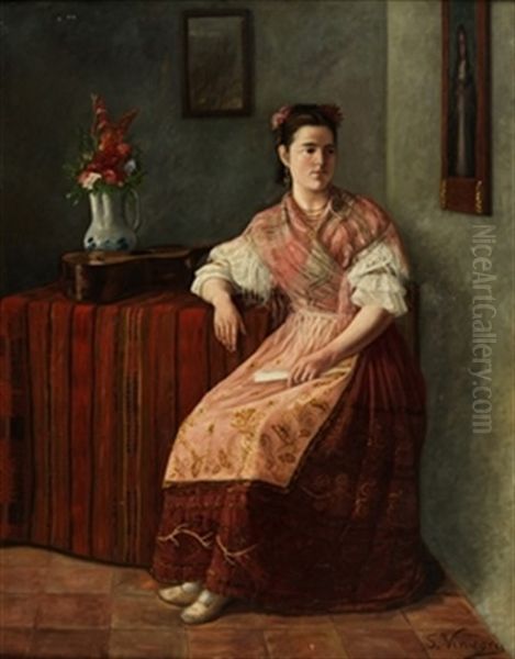 Joven En Interior Oil Painting by Salvador Viniegra Y Lasso