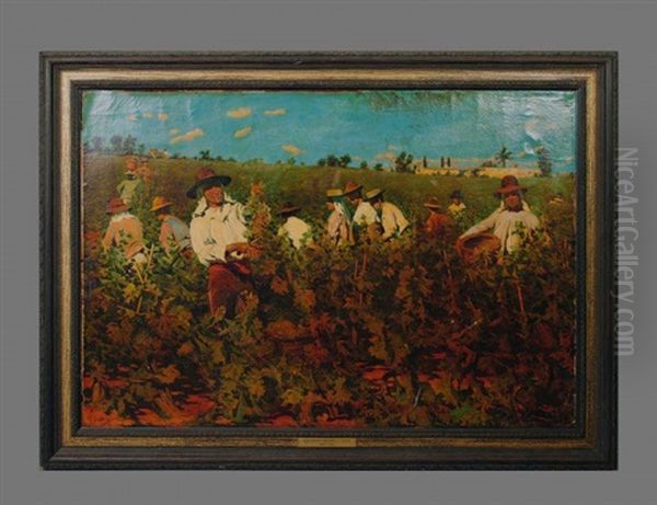 Peasants Picking Grapes Oil Painting by Salvador Viniegra Y Lasso