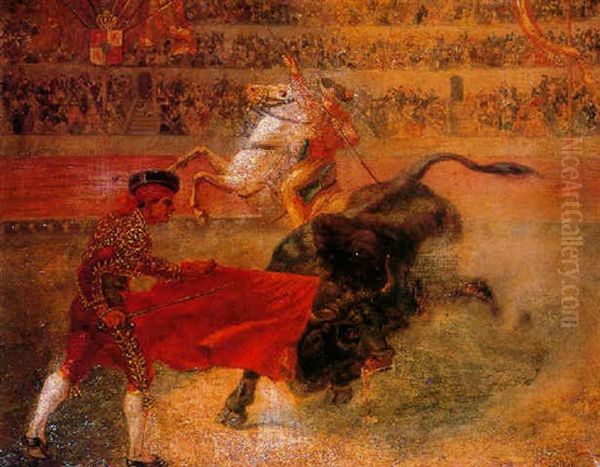 Corrida De Toros Oil Painting by Salvador Viniegra Y Lasso