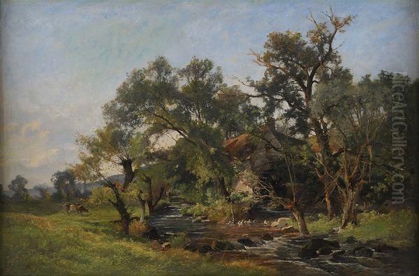 Le Moulin Au Bord De La Riviere Oil Painting by Jacques Alfred Brielman