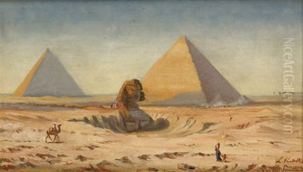 Le Sphinx De Gizeh Et Les Pyramides De Kheops Et Khephren Oil Painting by Charles Leon Vinit