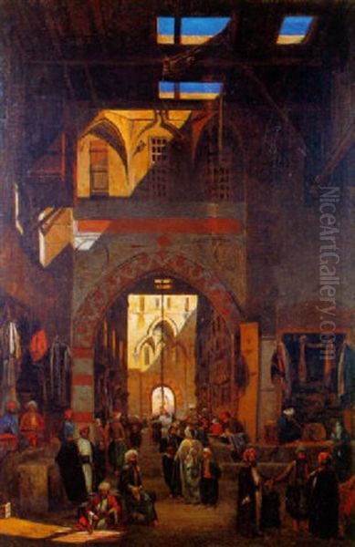 Grand Bazar Au Caire Oil Painting by Charles Leon Vinit