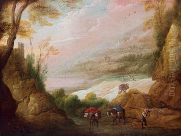 Gebirgslandschaft Mit Maultiertreiber Oil Painting by Jan van der Vinne the Elder