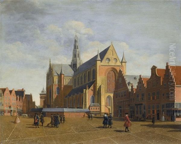 Haarlem, The Groote Markt Looking Towards The Church Of Saint Bavo Oil Painting by Jan van der Vinne the Elder