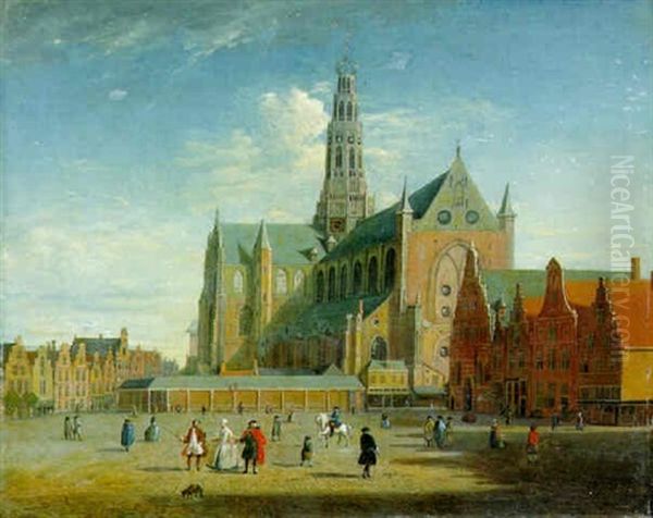 The Grote Market, Haarlem, With The Church Of Saint Bavo Oil Painting by Jan van der Vinne the Elder