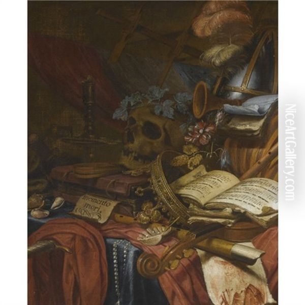 A Vanitas Still Life Oil Painting by Vincent Laurensz van der Vinne the Elder