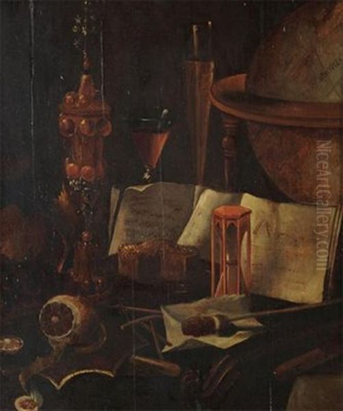 Still Life With Antiquities And Lemon Oil Painting by Vincent Laurensz van der Vinne the Elder