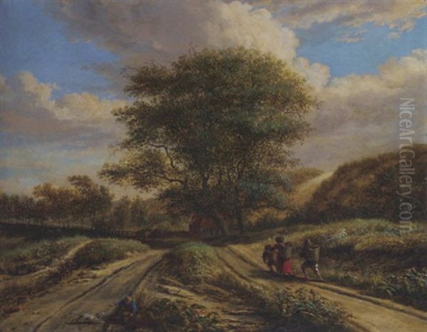 A Dune Landscape With Travellers On A Path Oil Painting by Vincent Laurensz van der Vinne the Younger